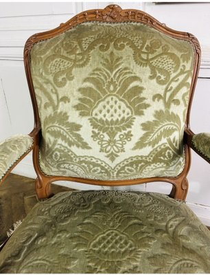 Queen Louis XV French Cabriolet Armchairs in Green Velvet Upholstery, 1860s, Set of 2-BXG-1700538