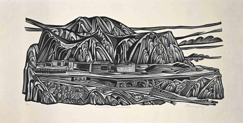 Quiet Marangoni, Carretera in Monserrato, Original Woodcut, Mid -20th-Century-ZCI-1318120