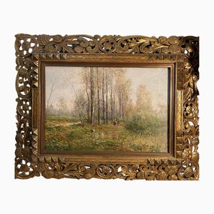 R. Casalini, Landscape with Figures, 1890, Oil on Canvas, Framed-PKM-2022352