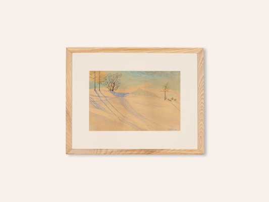 R. Ebster, Winter Landscape, 1946, Watercolor on Paper, Framed-GPP-1126563