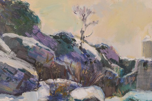 R. Marrera, Impressionist Snowscape, Mid 20th-Century, Oil on Paper, Framed-AOI-1106755