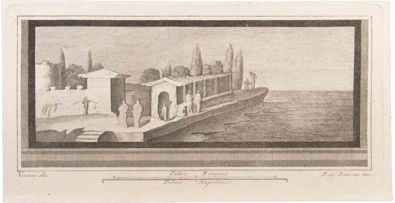 Raffaele Barone, Seascape with Monument and Figures, Etching, 18th Century-ZCI-1760642