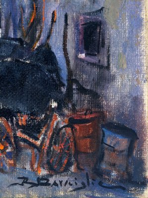 Raffaele Barscigliè, Naples Street Scene with Carriages, 1950s, Oil on Canvas-VHF-2018404