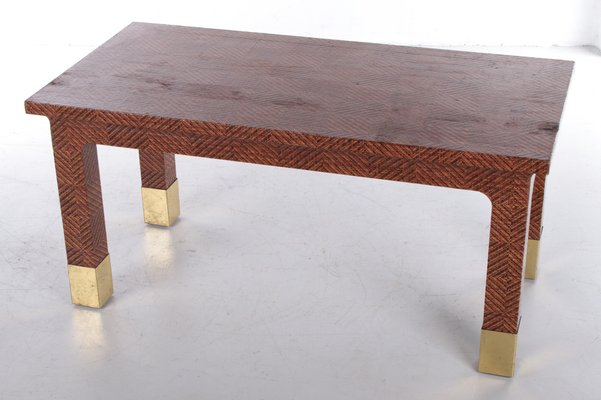 Raffia and Brass Rectangle Coffee Table from Harrison Van Horn,1970s-EZZ-1030561