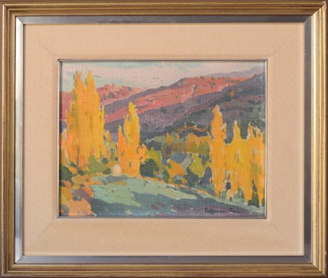 Raimon Roca Ricart, Autumnal Trees with Golden Light in Martinet, Oil on Canvas, Framed-AOI-1115601