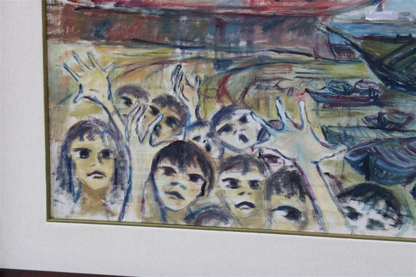 Rainer Kriester, Children of the Cove, 1960s, Italy, Oil on Canvas, Framed-EH-1279000