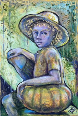 Ramaz Chantladze, Boy with Pumpkin, 2021, Oil on Canvas-CHG-2037464