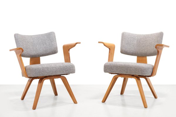 Rare set of 2 Dutch design Armchairs in Birch by Cor Alons for Den Boer, 1950s-BQ-2042267