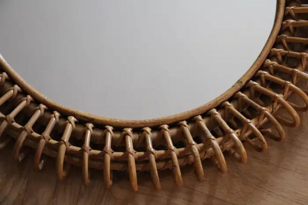 Rattan and Bamboo Round Wall Mirror by Franco Albini, 1960s-YF-1727653