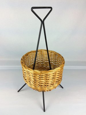 Rattan and Black Metal Magazine Rack, 1960s-YBU-777827