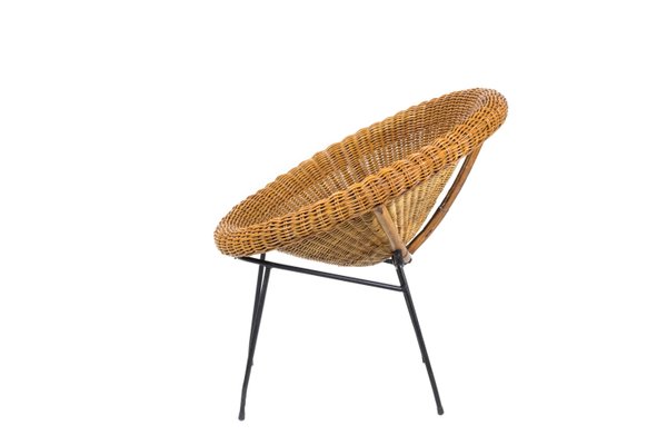 Rattan and Black Metal Sun Chairs, 1950s, Set of 2-CEJ-567133