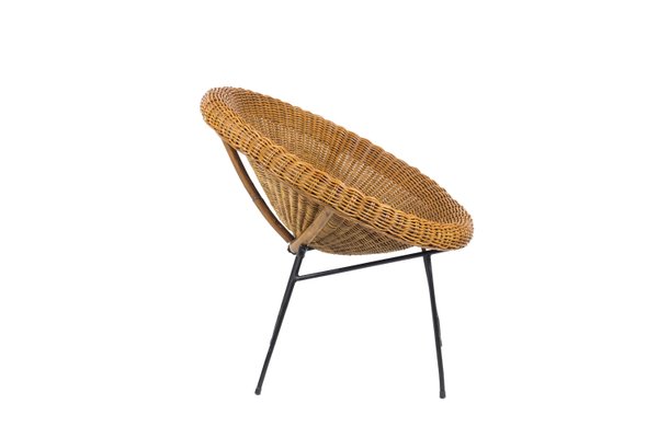 Rattan and Black Metal Sun Chairs, 1950s, Set of 2-CEJ-567133