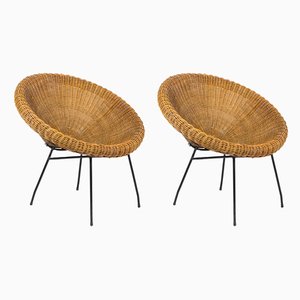 Rattan and Black Metal Sun Chairs, 1950s, Set of 2-CEJ-567133