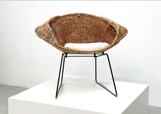 Rattan and Boucle Easy Chair, 1970s-XLH-1721385