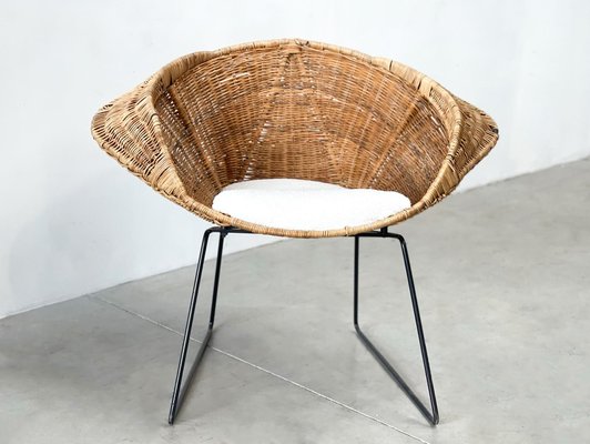 Rattan and Boucle Easy Chair, 1970s-XLH-1721385