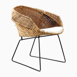 Rattan and Boucle Easy Chair, 1970s-XLH-1721385