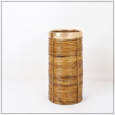 Rattan and Brass Umbrella Stand, 1970s-NYF-2018802