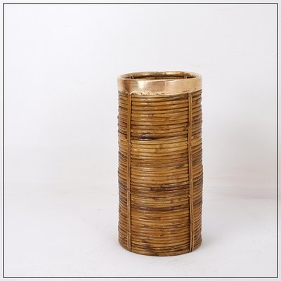 Rattan and Brass Umbrella Stand, 1970s-NYF-2018802