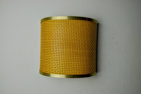 Rattan and Brass Wall Lamp, Italy, 1960s-EJE-1686627