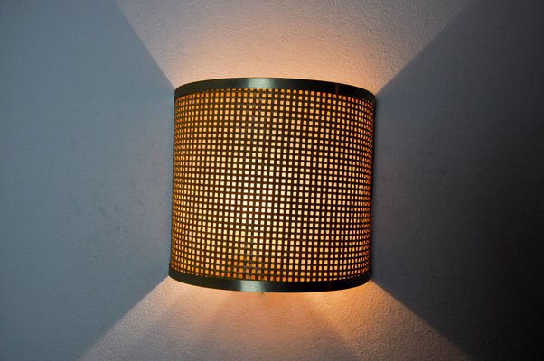 Rattan and Brass Wall Lamp, Italy, 1960s-EJE-1686627