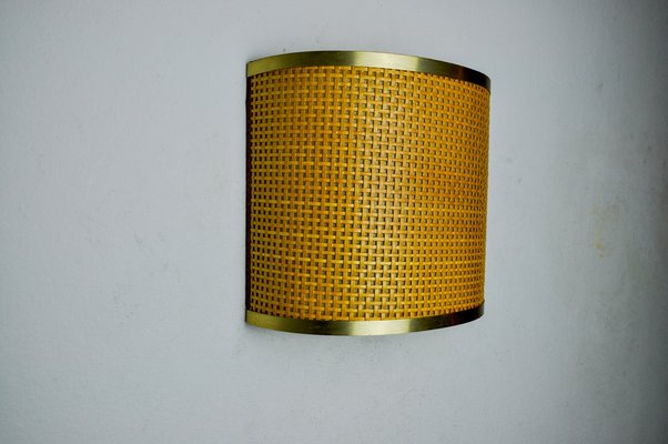 Rattan and Brass Wall Lamp, Italy, 1960s-EJE-1686627