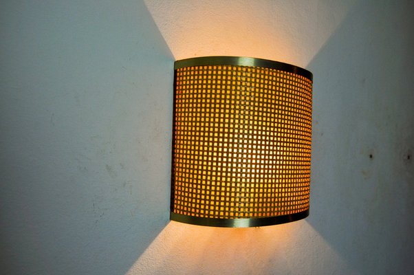 Rattan and Brass Wall Lamp, Italy, 1960s-EJE-1686627