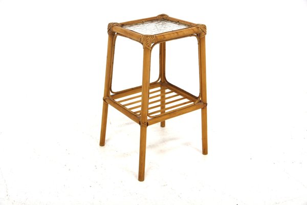 Rattan and Glass Pedestal, Sweden, 1970s-GEK-2043079