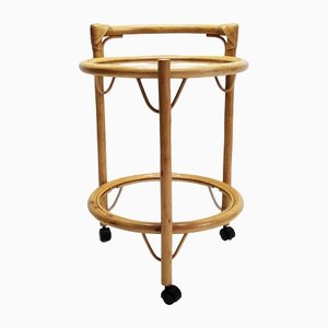 Rattan and Glass Serving Cart, 1970s-LCV-1405476