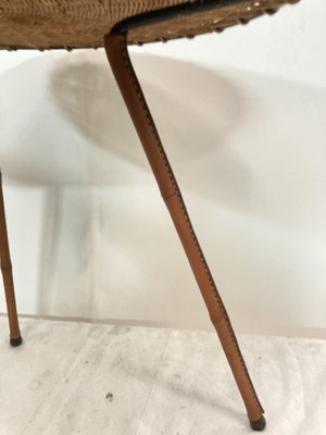 Rattan and Leather Side Table by Jacques Adnet, 1950s-VRR-1786723