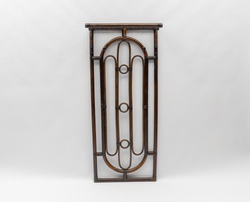 Rattan and Leather Wall Coat Rack, 1960s-KQB-1764381