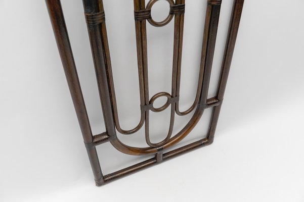 Rattan and Leather Wall Coat Rack, 1960s-KQB-1764381