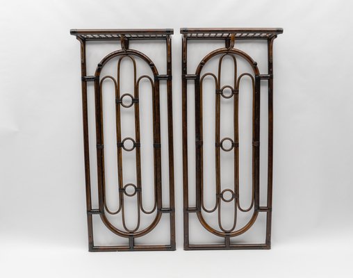 Rattan and Leather Wall Coat Rack, 1960s-KQB-1763703