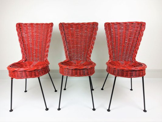 Rattan and Metal Chairs, 1950, Set of 3-YBU-967378