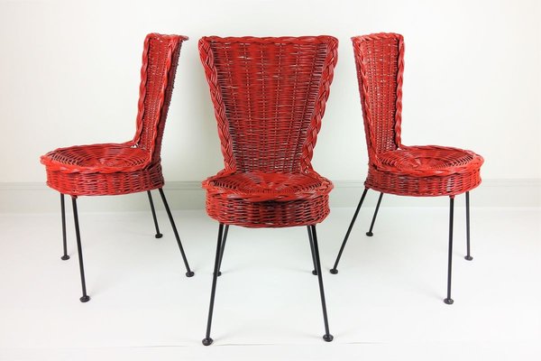 Rattan and Metal Chairs, 1950, Set of 3-YBU-967378