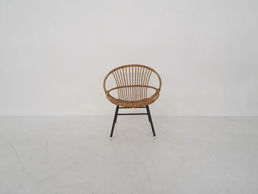 Rattan and Metal Lounge Chair by Rohe Noordwolde, The Netherlands, 1950s-ZO-960312