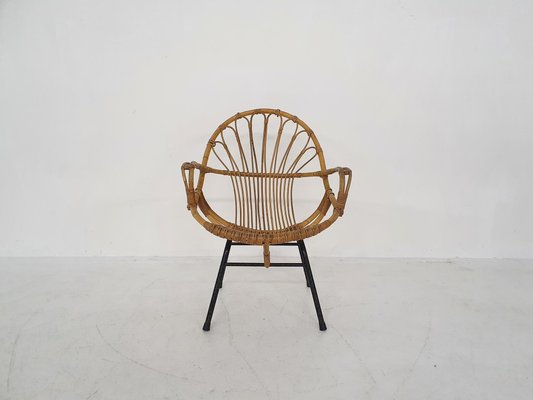 Rattan and Metal Lounge Chair by Rohe Noordwolde, The Netherlands, 1950s-ZO-960313