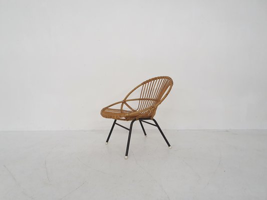 Rattan and Metal Lounge Chair by Rohe Noordwolde, The Netherlands, 1950s-ZO-960312