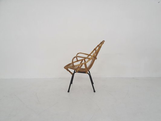 Rattan and Metal Lounge Chair by Rohe Noordwolde, The Netherlands, 1950s-ZO-960313