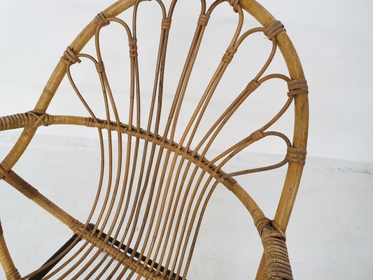 Rattan and Metal Lounge Chair by Rohe Noordwolde, The Netherlands, 1950s-ZO-960313