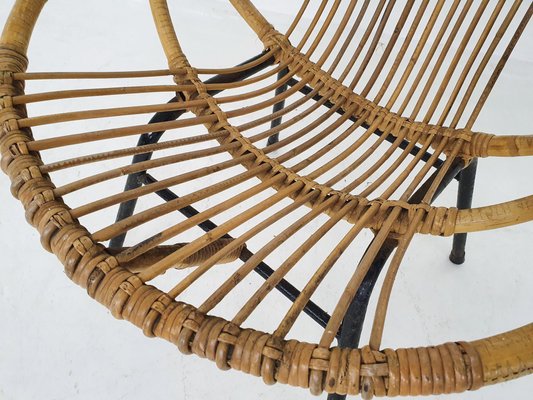 Rattan and Metal Lounge Chair by Rohe Noordwolde, The Netherlands, 1950s-ZO-960313