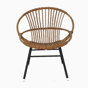 Rattan and Metal Lounge Chair by Rohe Noordwolde, The Netherlands, 1950s-ZO-960312