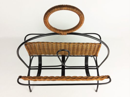 Rattan and Metal Magazine Rack, 1960-YBU-1075406