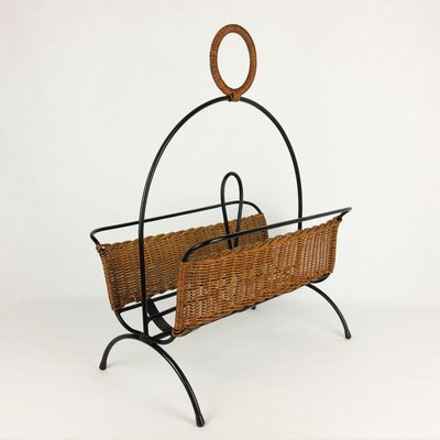 Rattan and Metal Magazine Rack, 1960-YBU-1075406