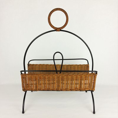 Rattan and Metal Magazine Rack, 1960-YBU-1075406