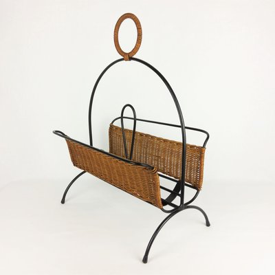 Rattan and Metal Magazine Rack, 1960-YBU-1075406