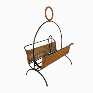 Rattan and Metal Magazine Rack, 1960-YBU-1075406