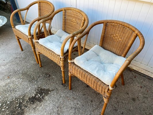 Rattan and Wicker Armchairs, Set of 3-ZYJ-1076207