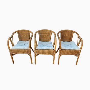 Rattan and Wicker Armchairs, Set of 3-ZYJ-1076207