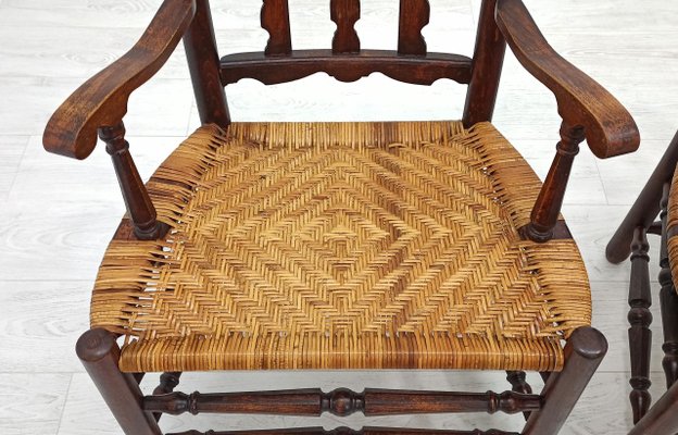 Rattan and Wood Armchairs, 1980s, Set of 2-WVA-1168091