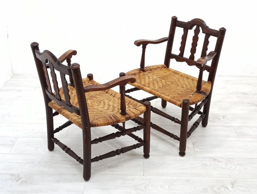 Rattan and Wood Armchairs, 1980s, Set of 2-WVA-1168091